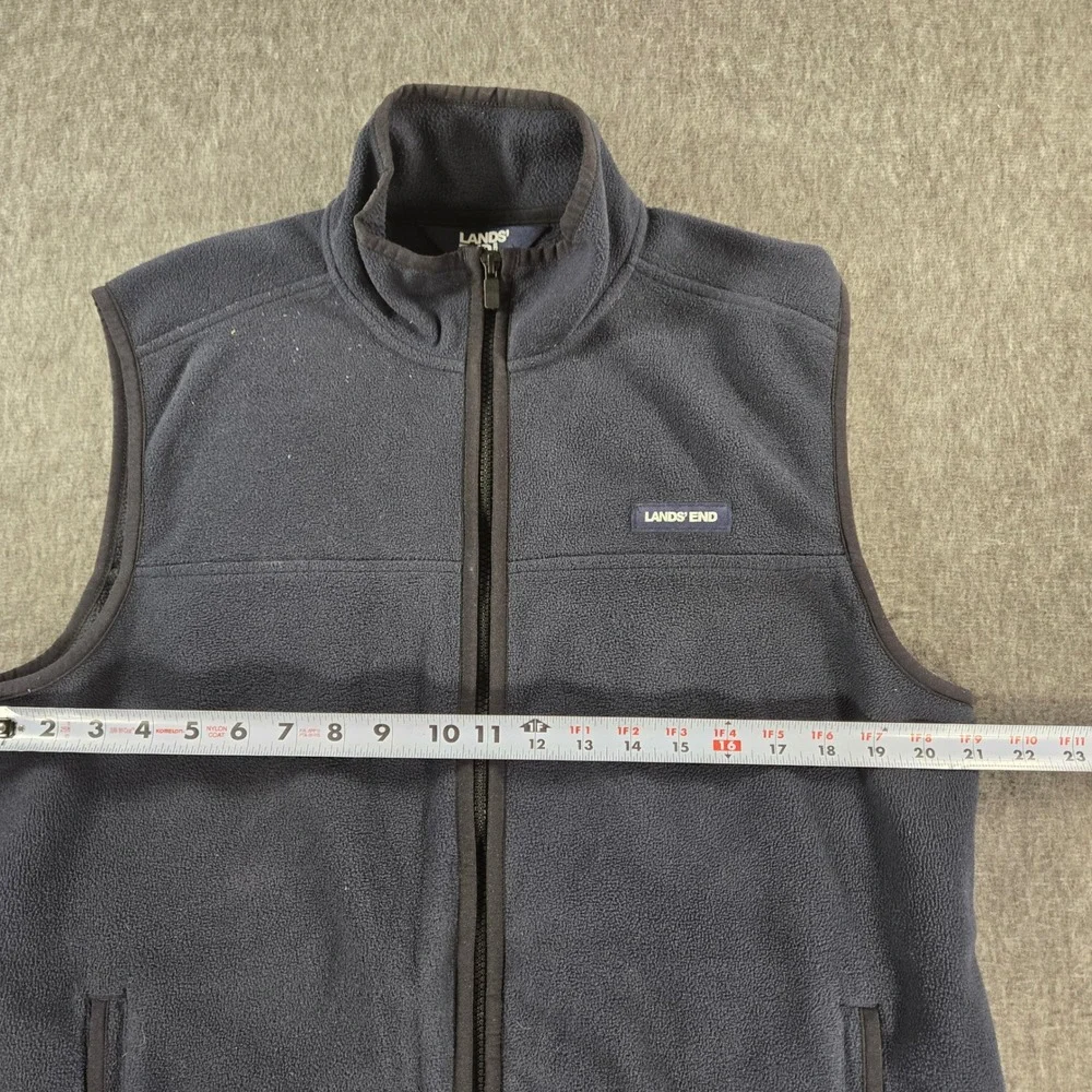 Lands' End Fleece‎ Vest Mens Size M Navy Blue Full Zip Outdoor Hiking Gorpcore